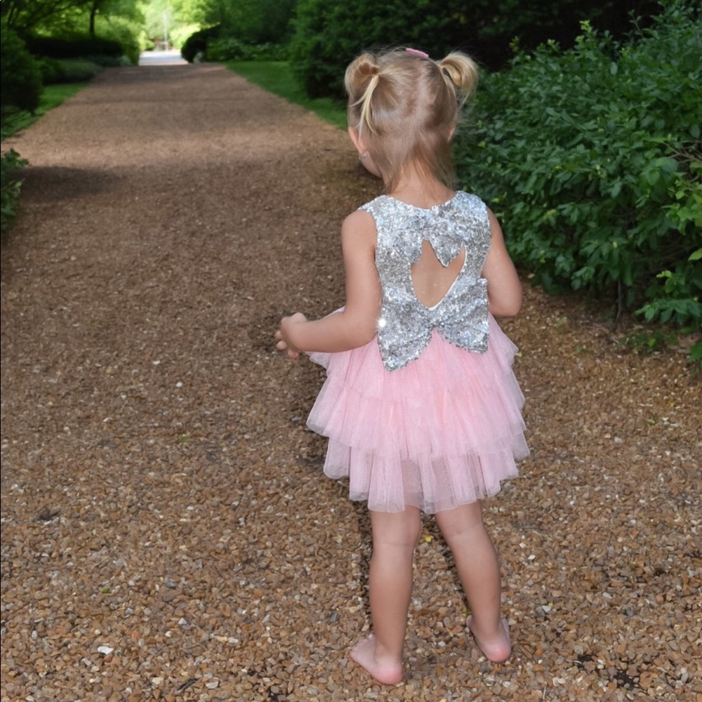 Little girls sequins bows dress